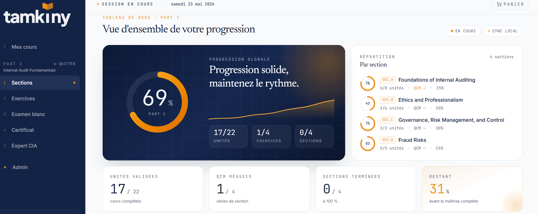 Aperçu de l'espace candidat Tamkiny